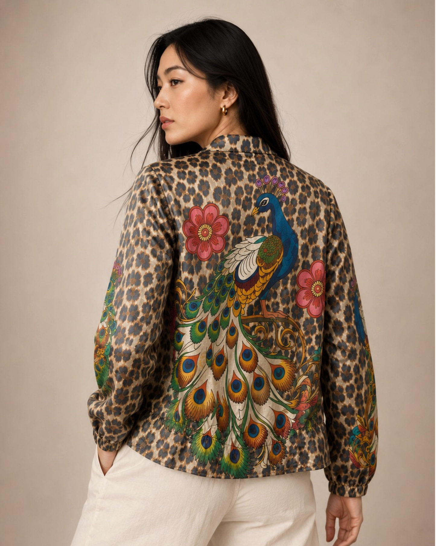 Peacock Print Bomber Jacket