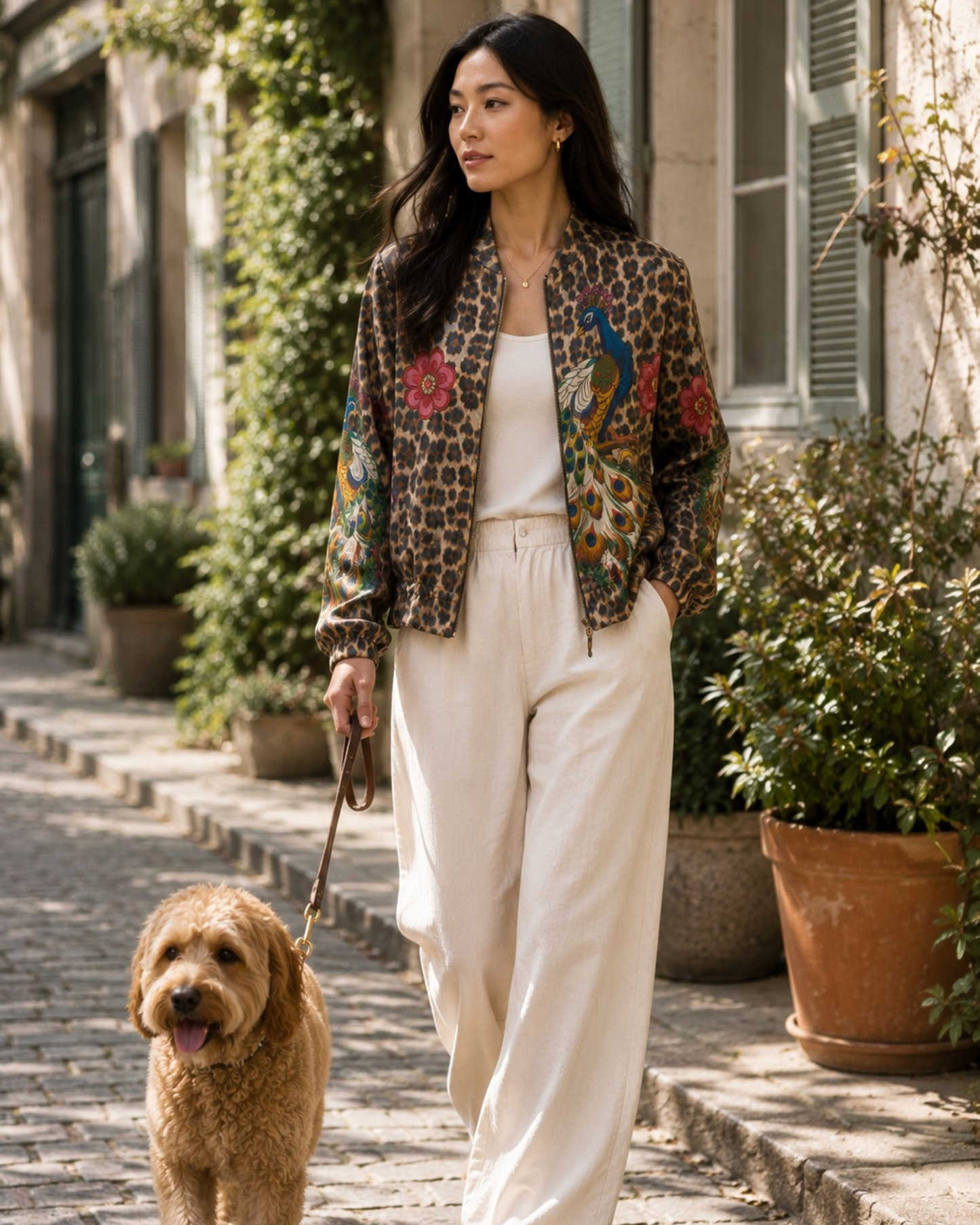 Peacock Print Bomber Jacket