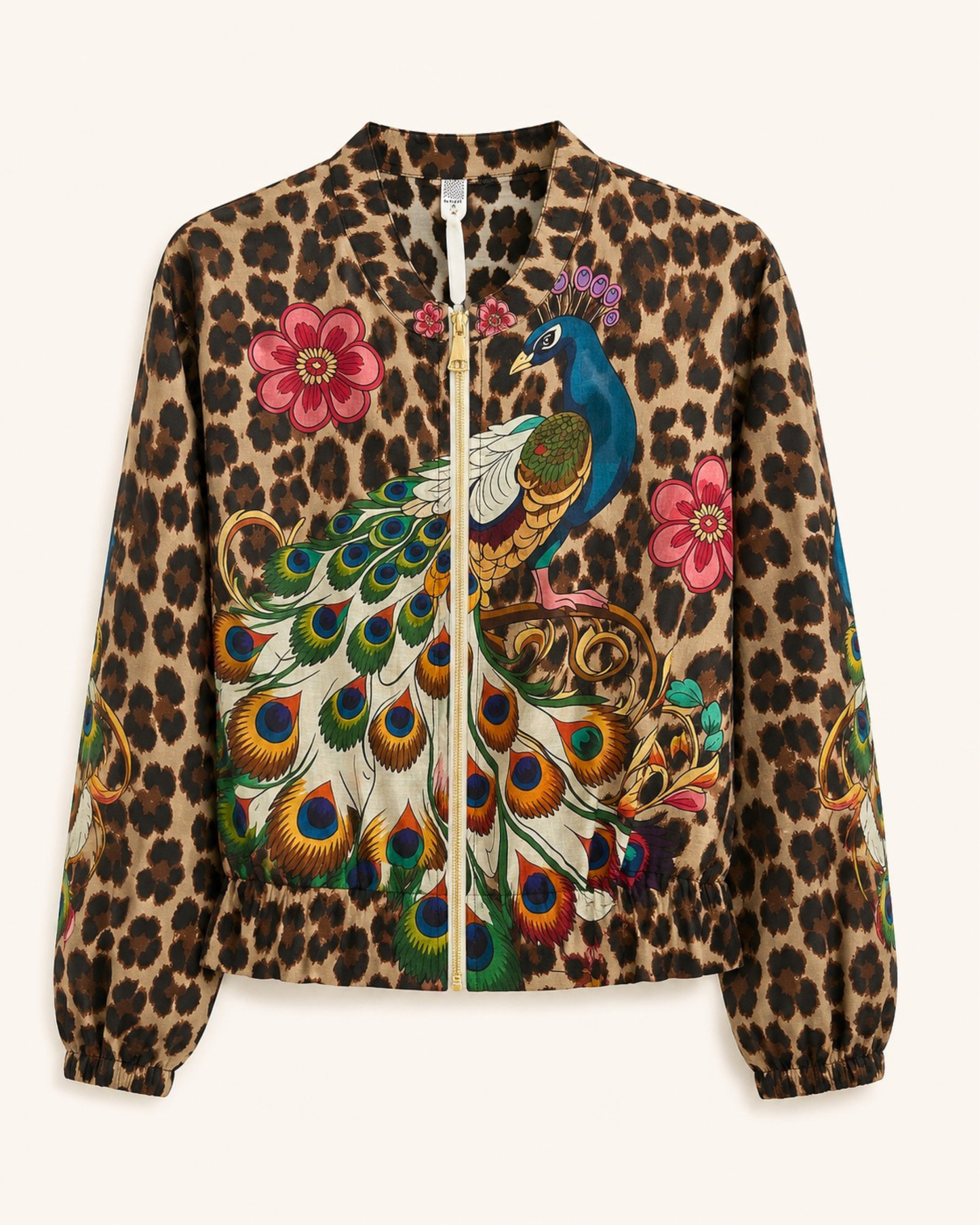 Peacock Print Bomber Jacket