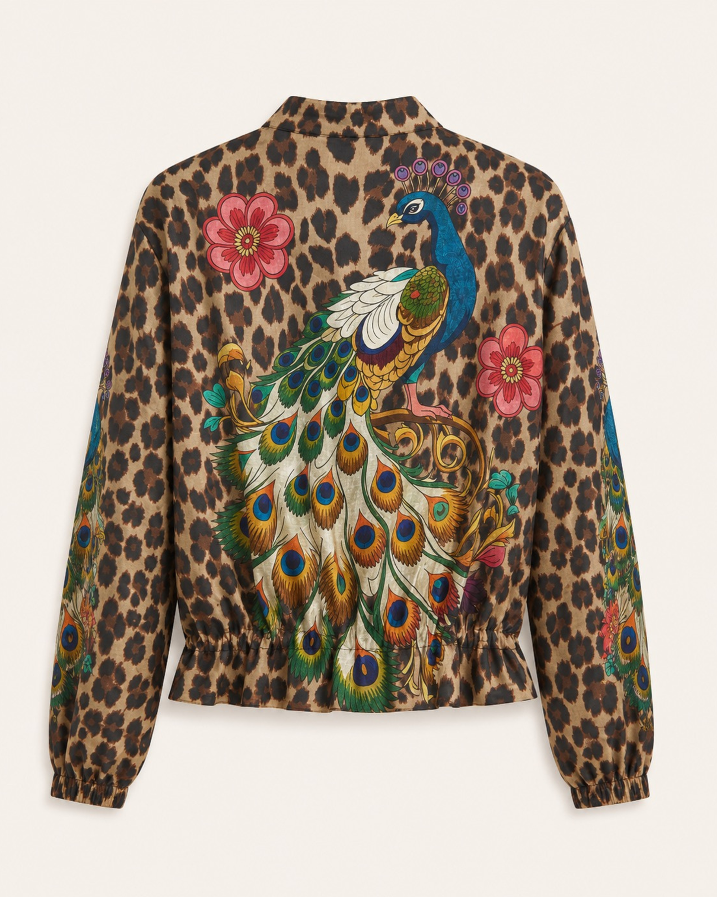 Peacock Print Bomber Jacket