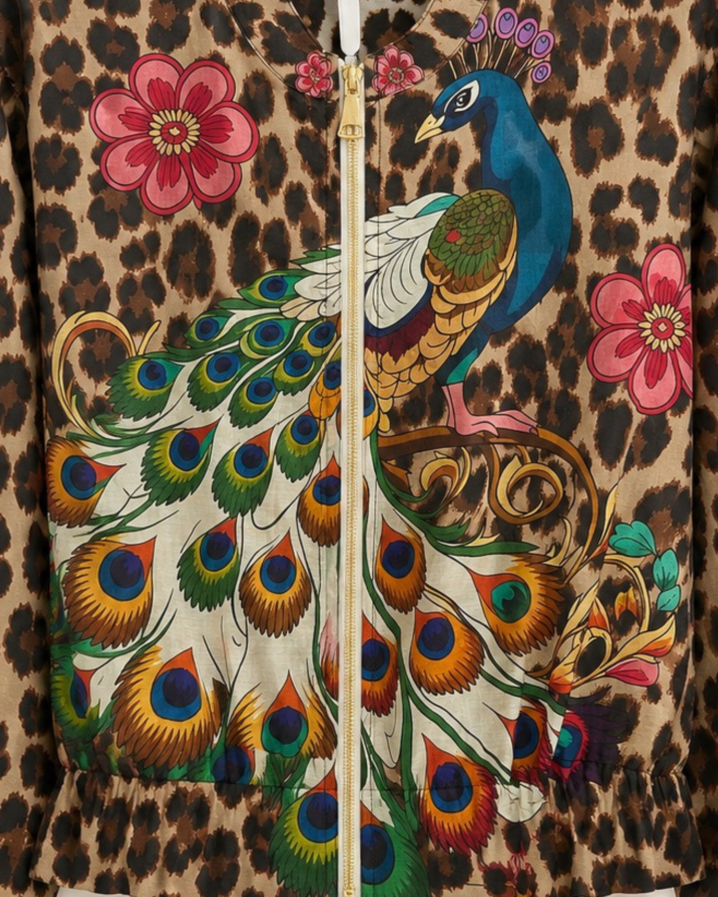 Peacock Print Bomber Jacket