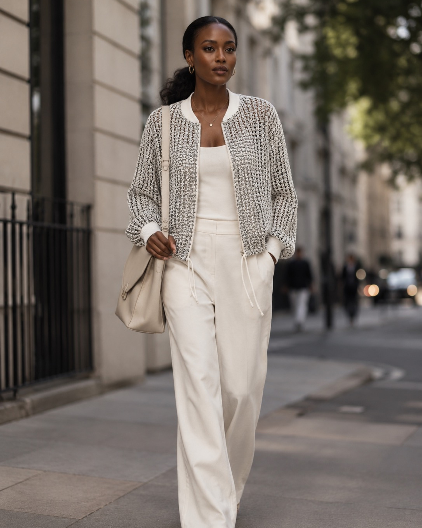Crochet Bomber Jacket - Cream
