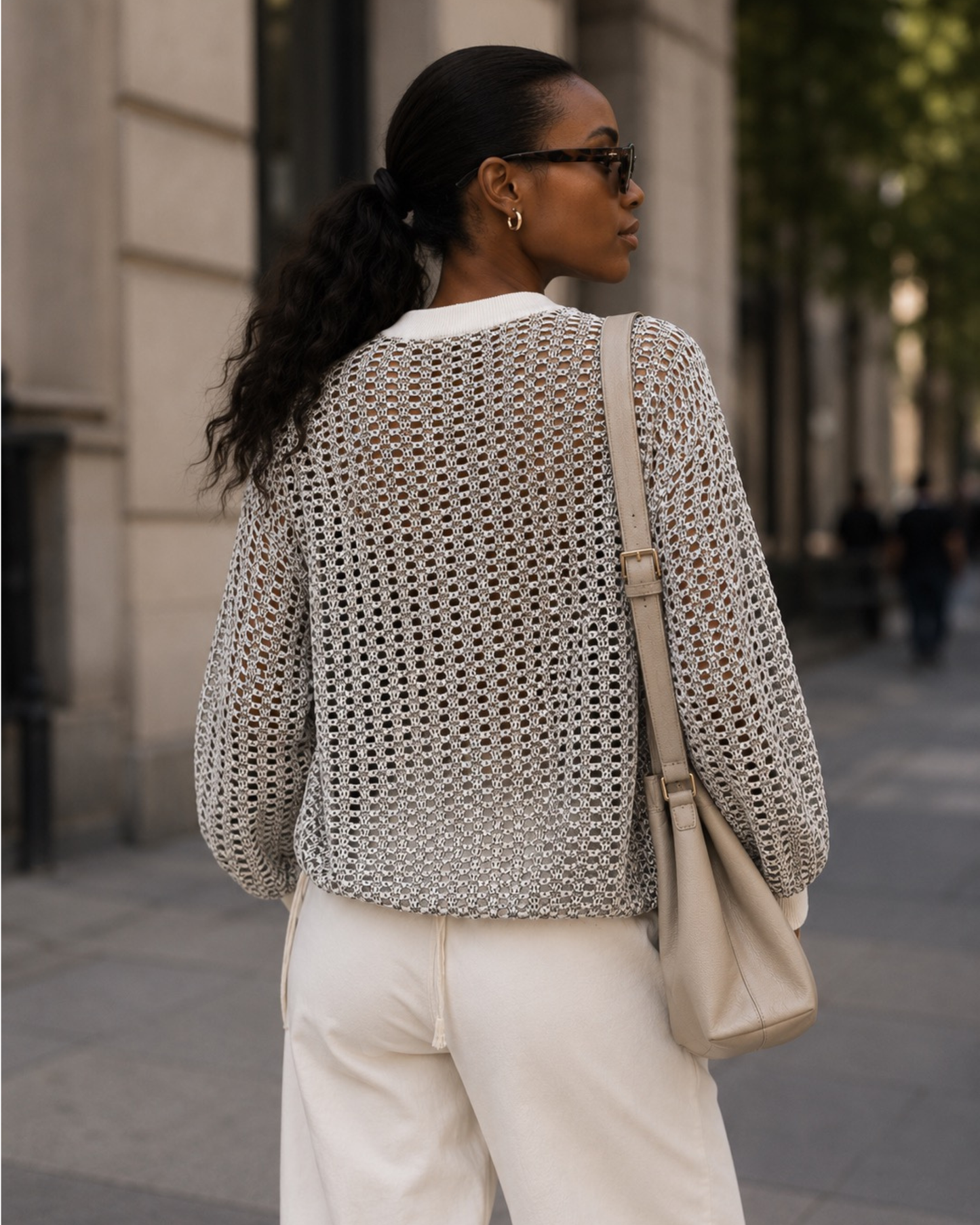 Crochet Bomber Jacket - Cream