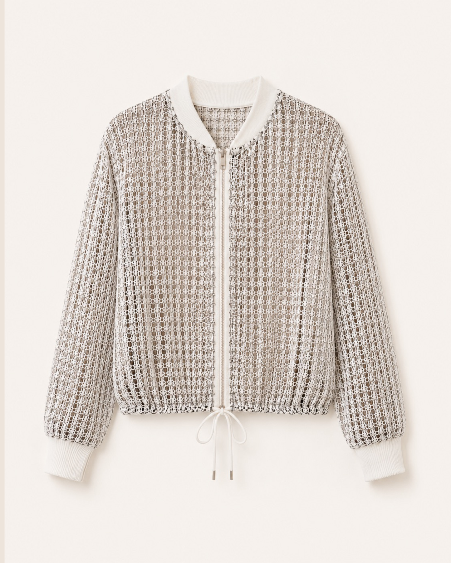 Crochet Bomber Jacket - Cream