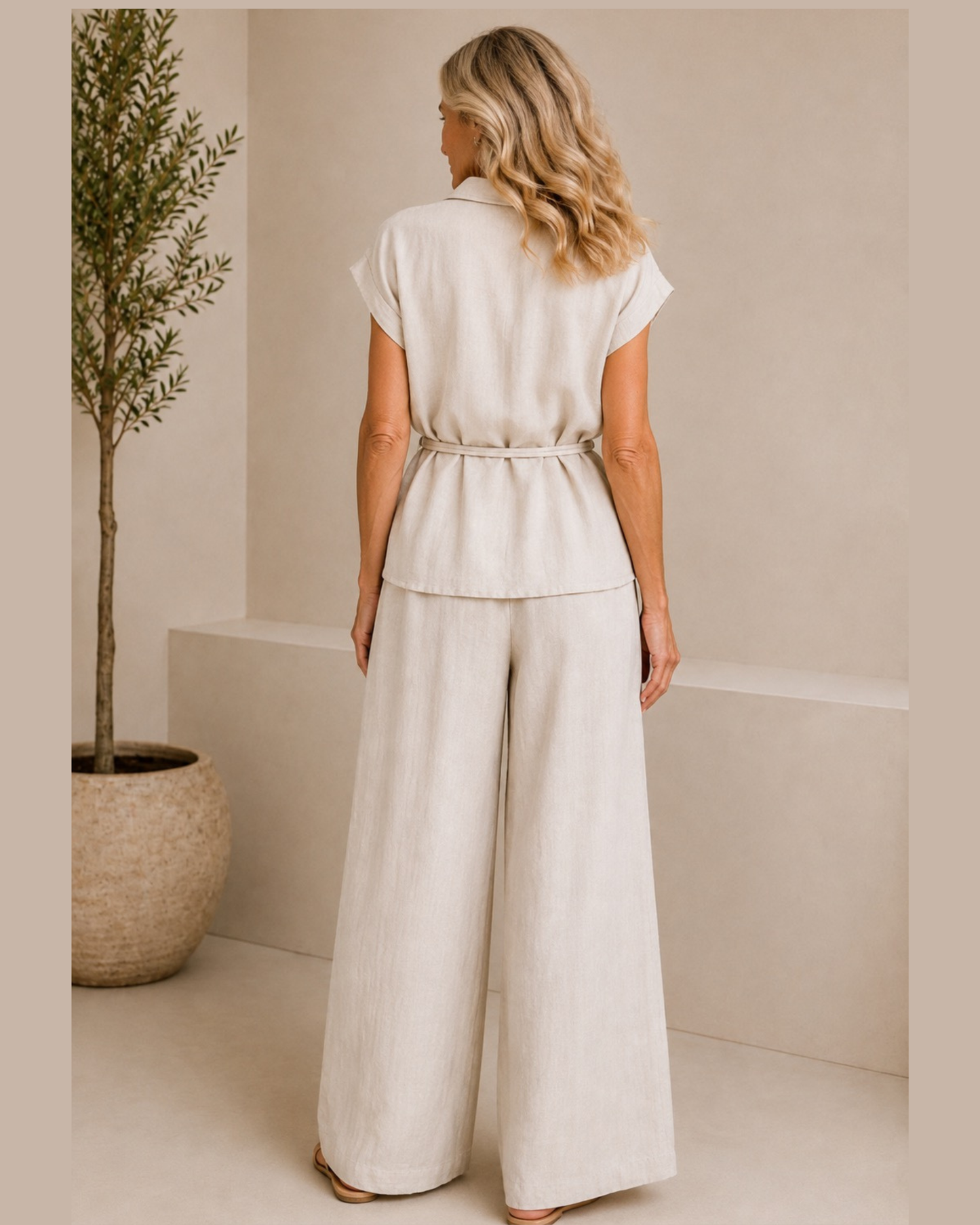 Belted Shirt & Wide-Leg Trouser Two-Piece