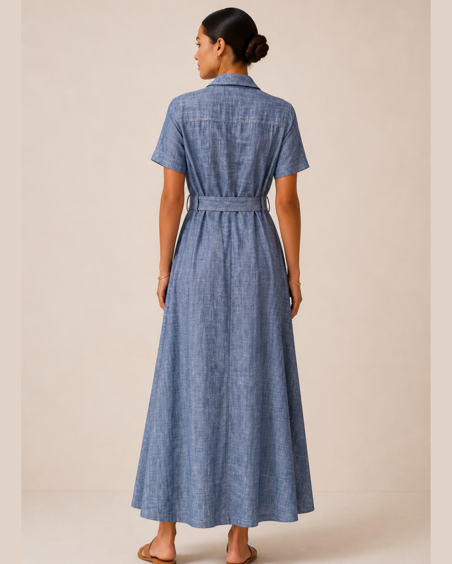 Denim Blue Belted Shirt Dress