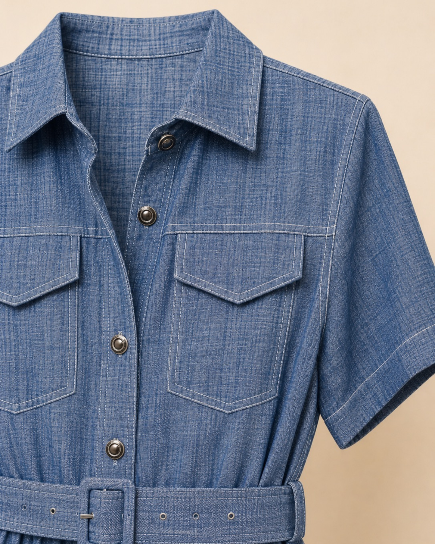 Denim Blue Belted Shirt Dress