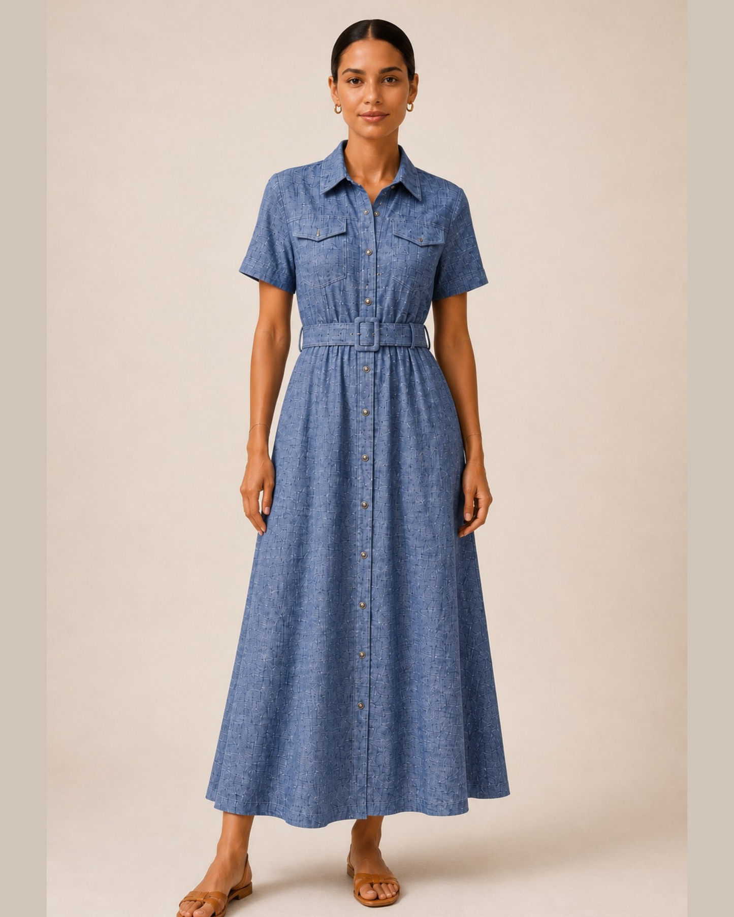 Denim Blue Belted Shirt Dress