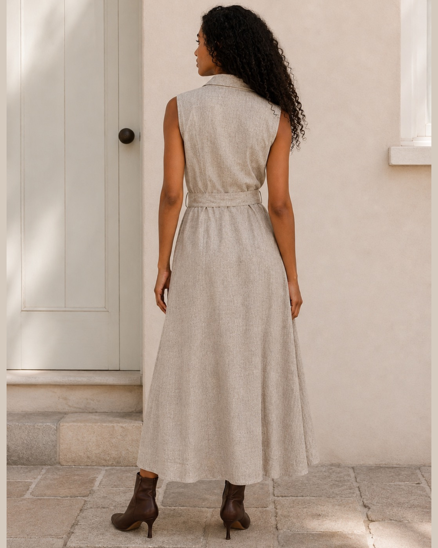 Embroidered Belted Midi Shirt Dress