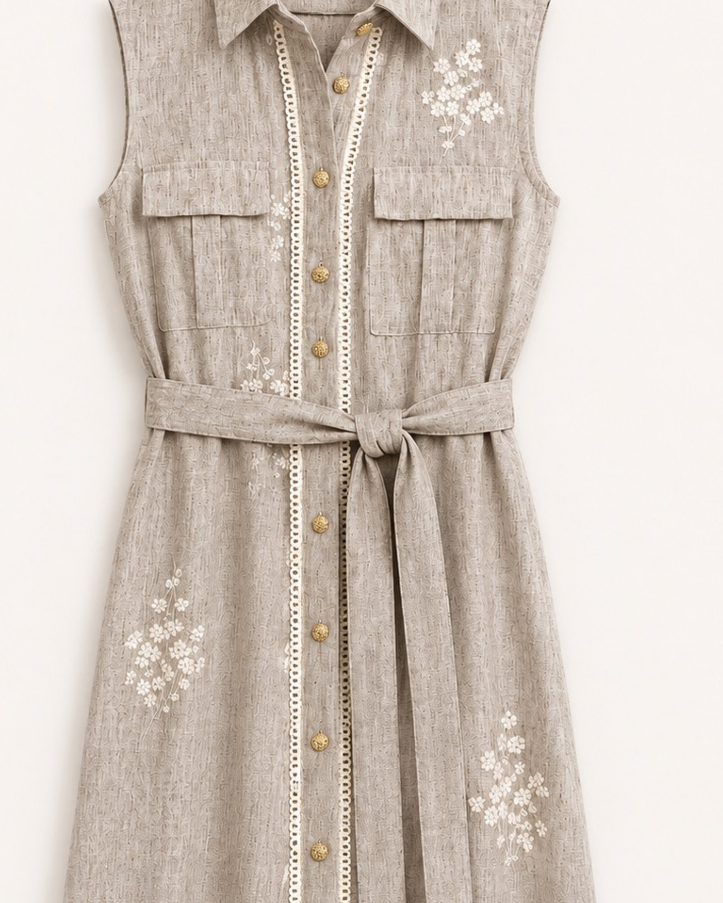 Embroidered Belted Midi Shirt Dress