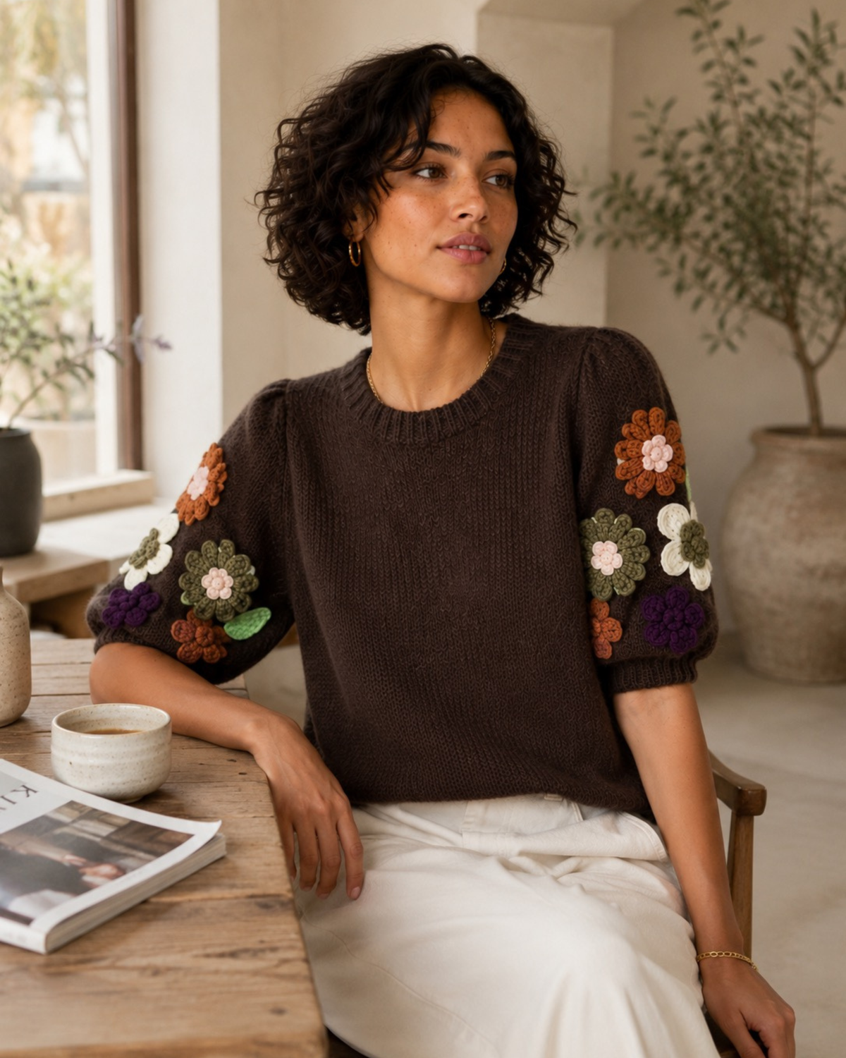 Floral Sleeve Knit Jumper