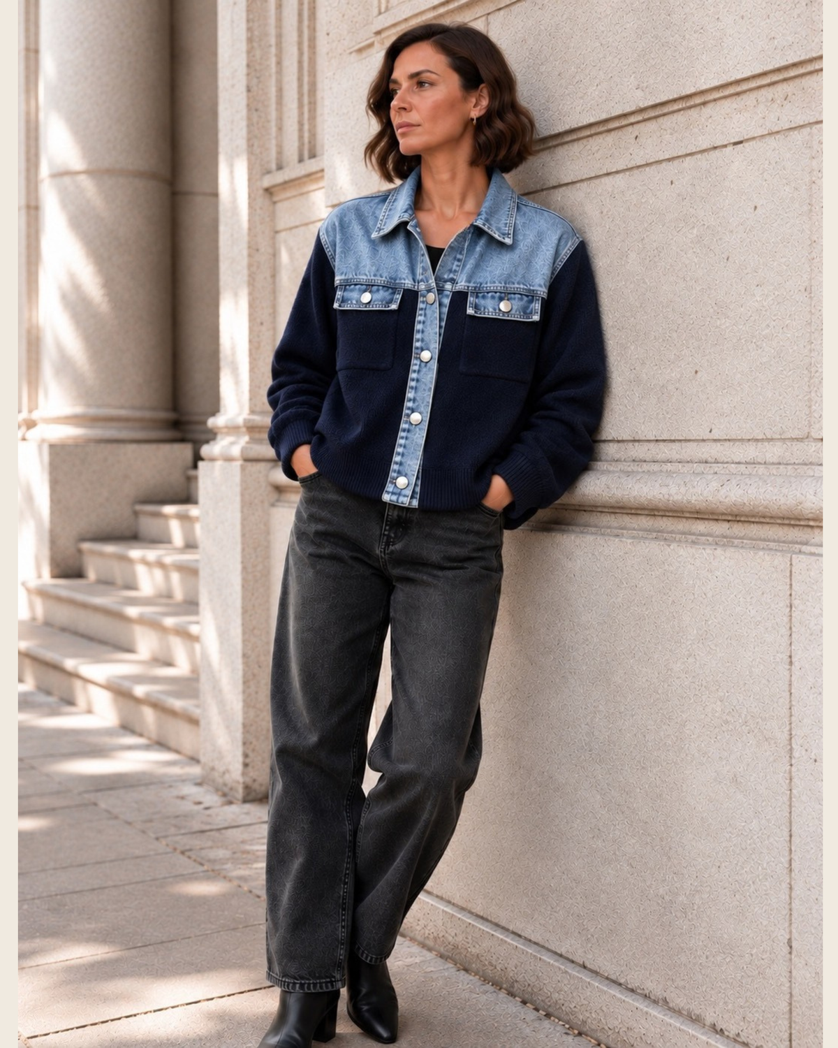 Denim Detail Knit Jacket