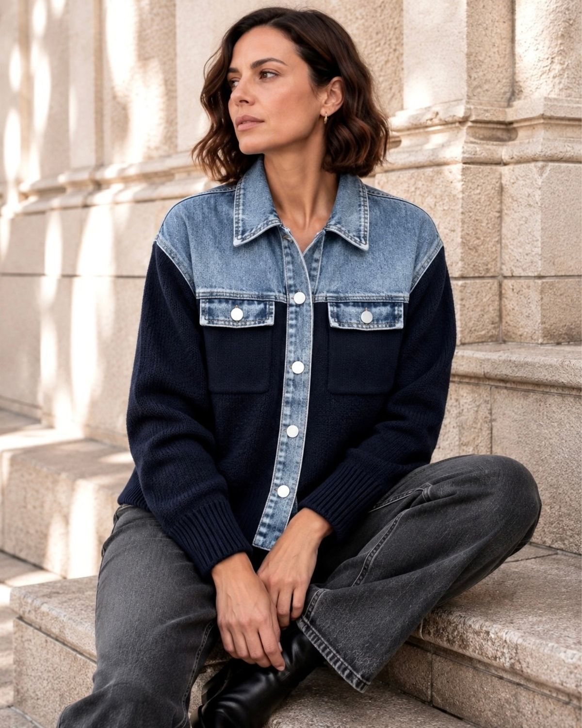Denim Detail Knit Jacket