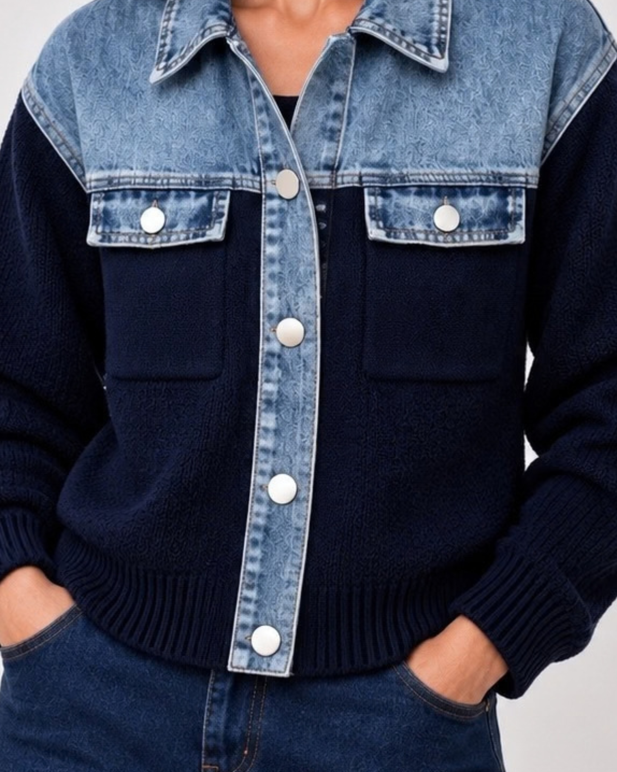 Denim Detail Knit Jacket