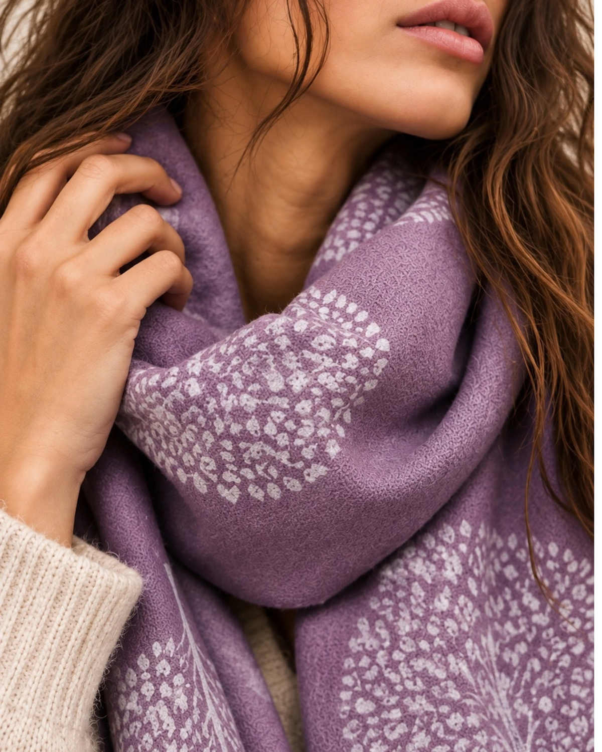 Cashmere Blend Tree Print Scarf – Mauve