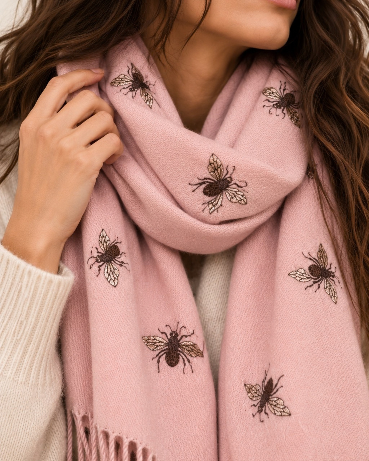 Cashmere Blend Bee Scarf – Blush Pink