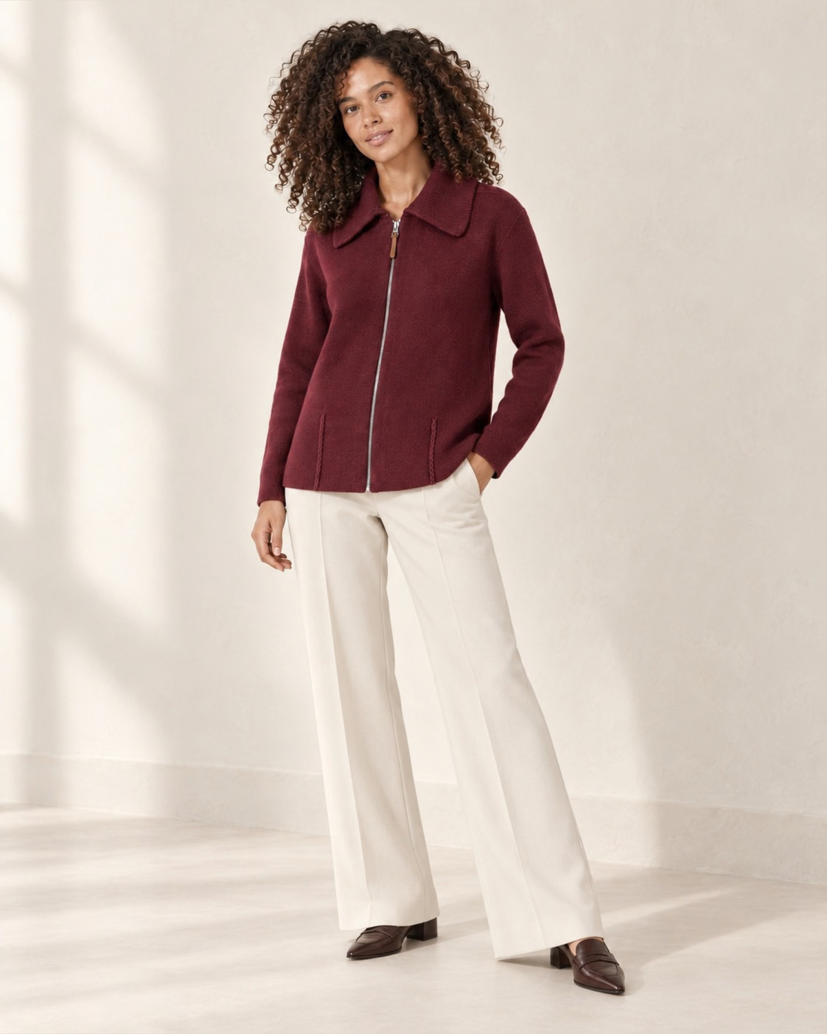 Burgundy Zip Knit Jacket