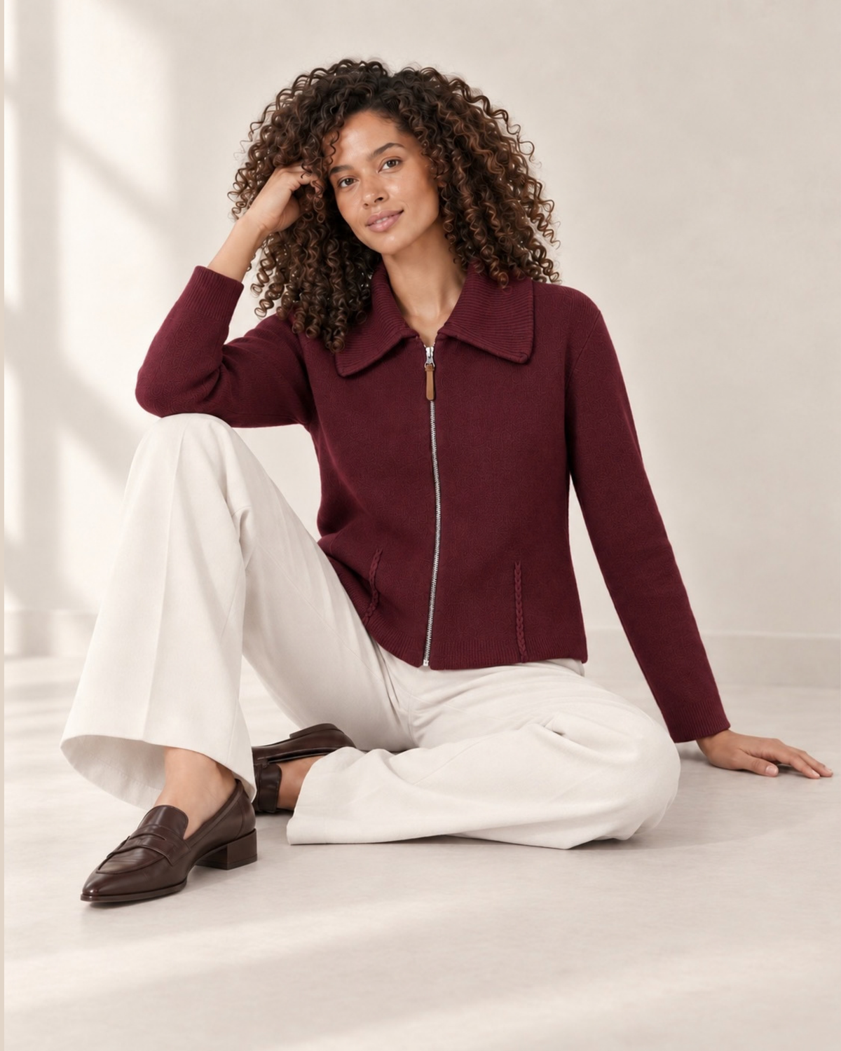 Burgundy Zip Knit Jacket
