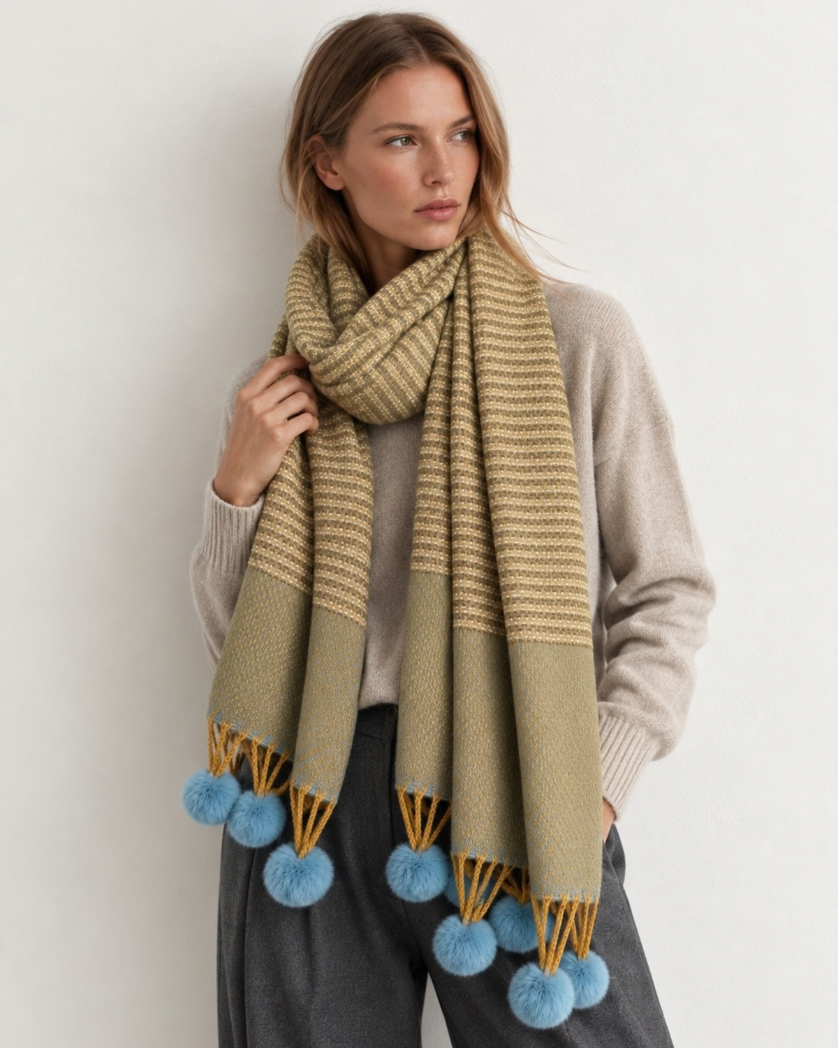 Cashmere Blend Pom Pom Scarf