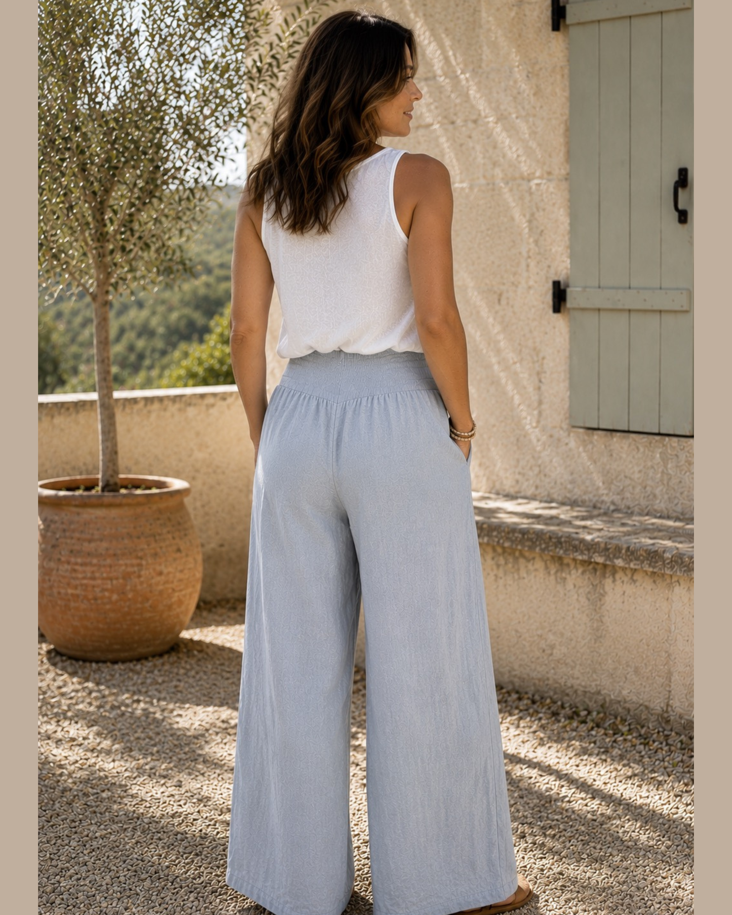 Italian Linen Wide Leg Grey Trousers