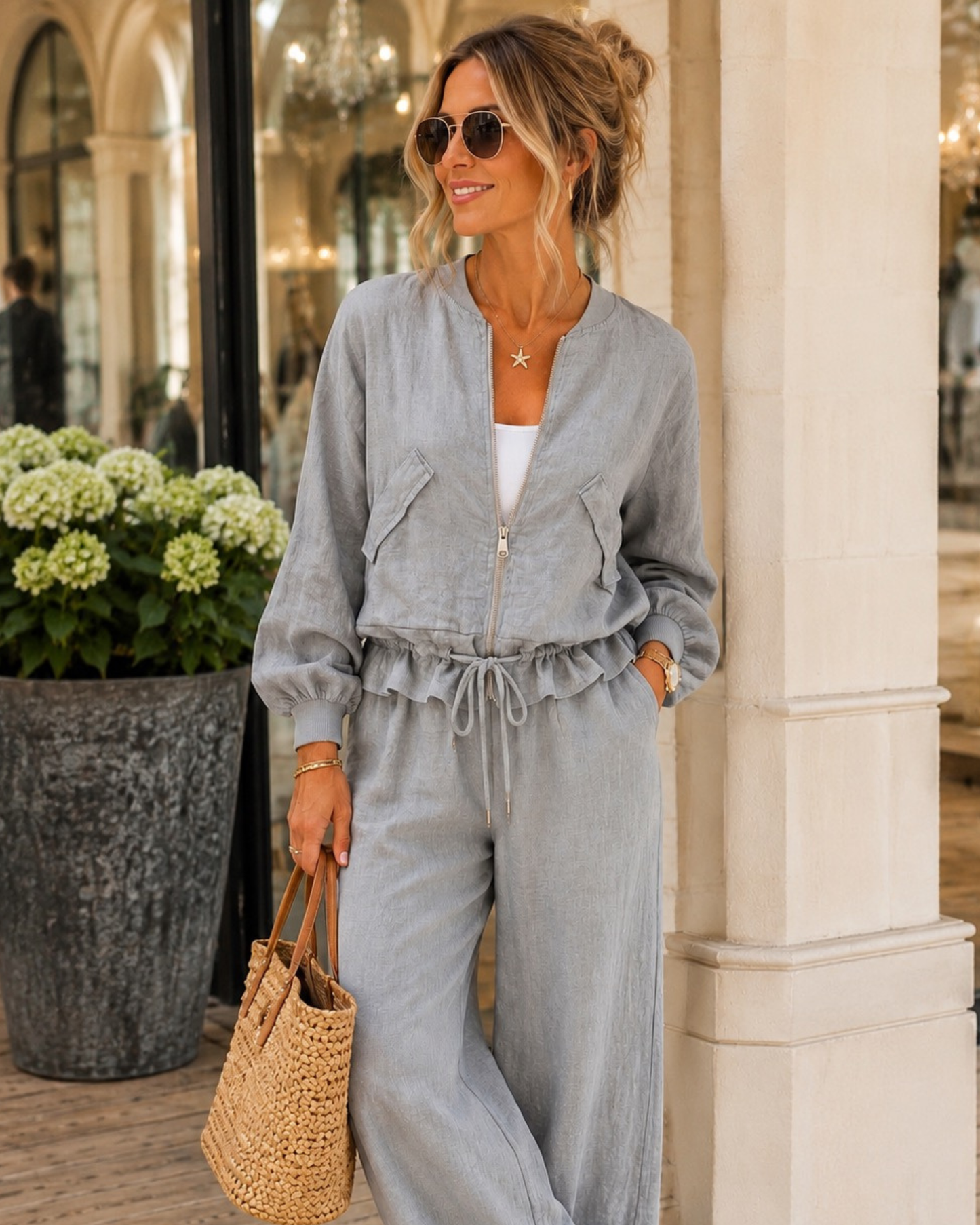 Grey Linen Zip Jacket