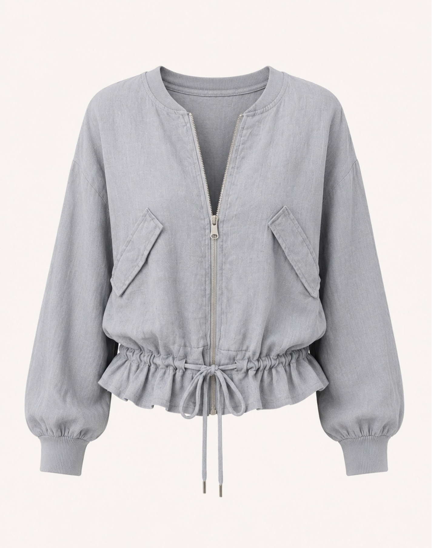 Grey Linen Zip Jacket
