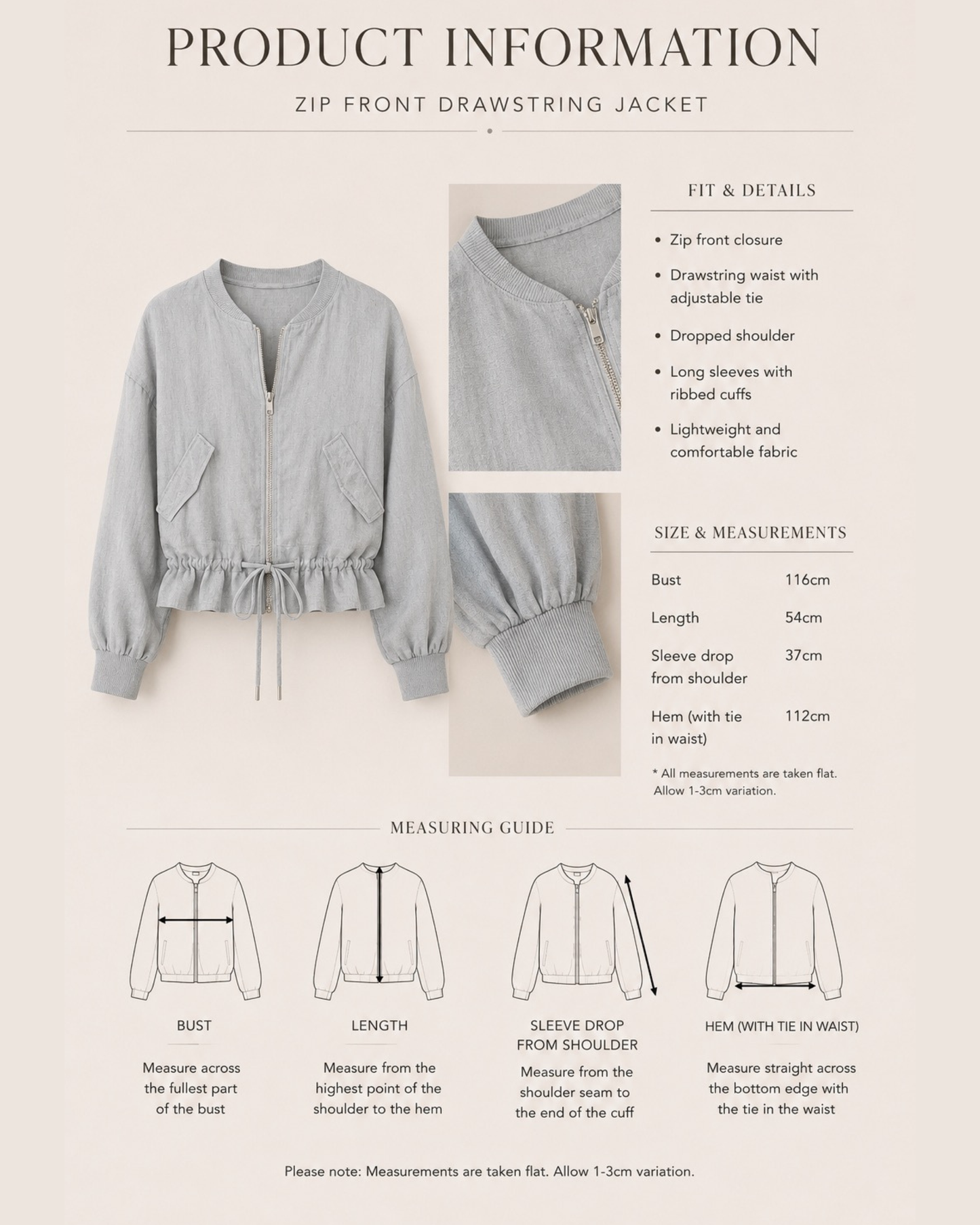 Grey Linen Zip Jacket