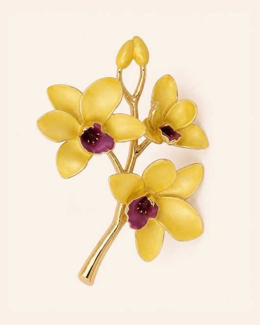 Yellow Orchid Gold Tone Brooch