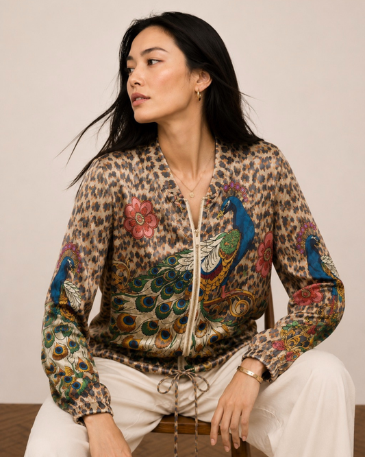 Peacock Print Bomber Jacket
