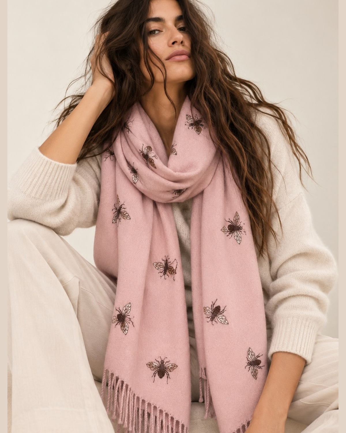Cashmere Blend Bee Scarf – Blush Pink