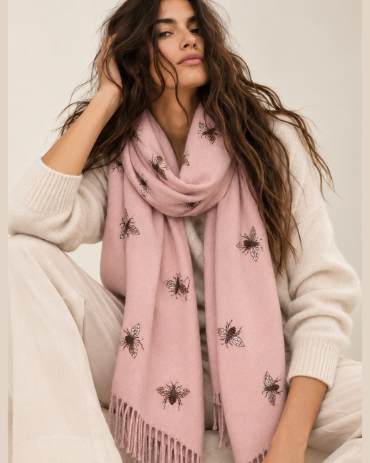 Cashmere Blend Bee Scarf – Blush Pink