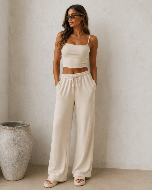 Amalfi Wide Leg Trousers – Cream