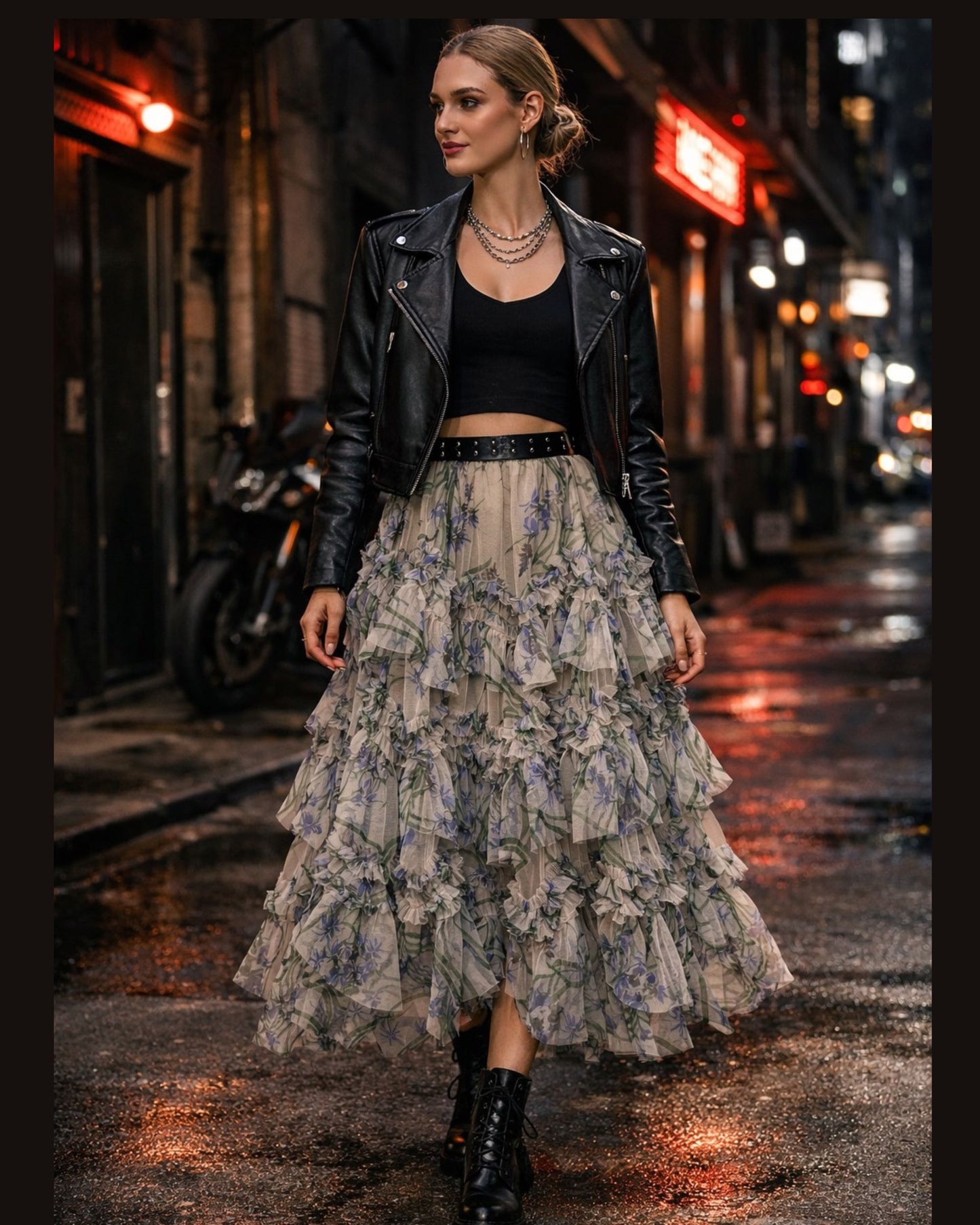 Soft Floral Tiered Midi Skirt