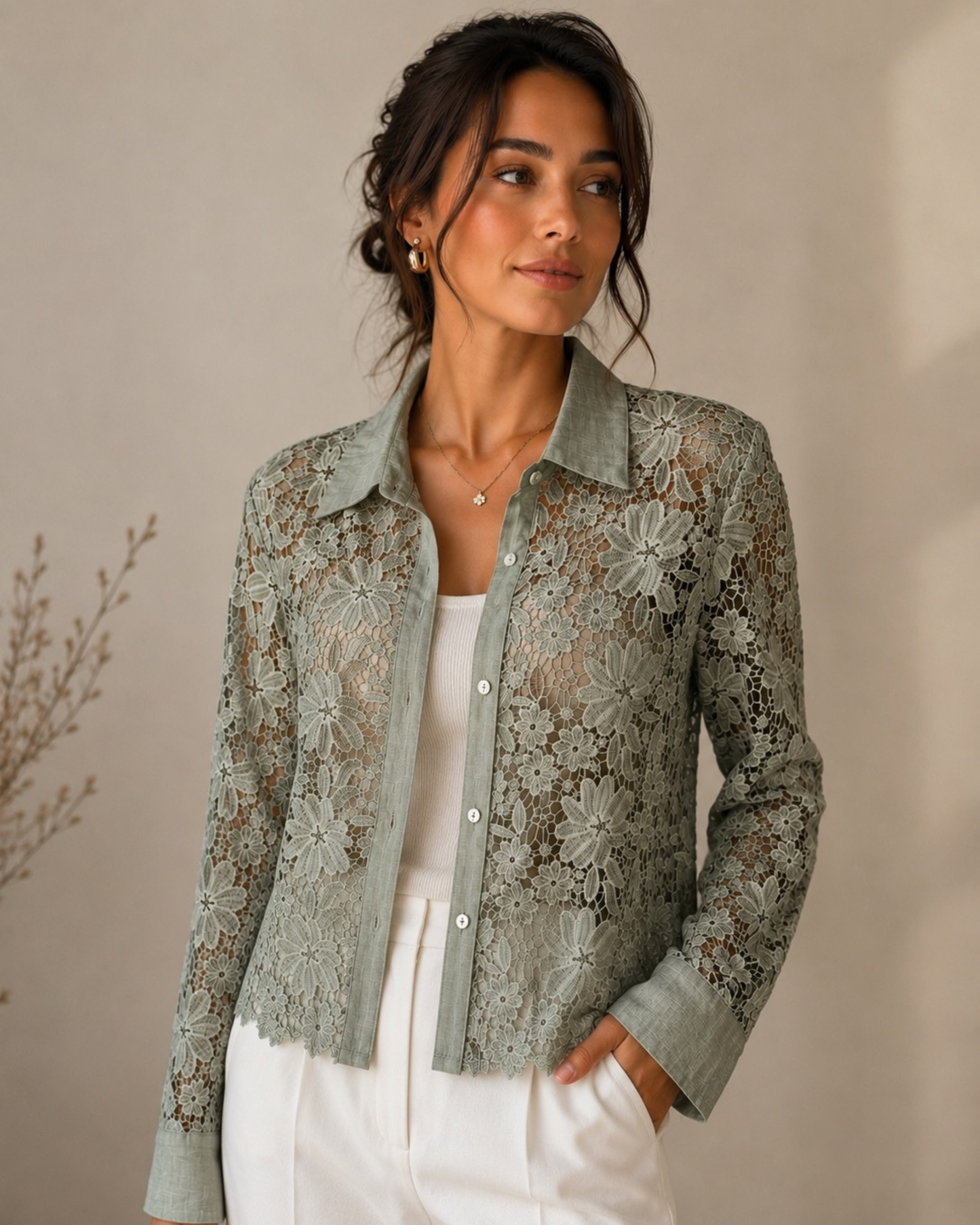 Sage Floral Lace Blouse
