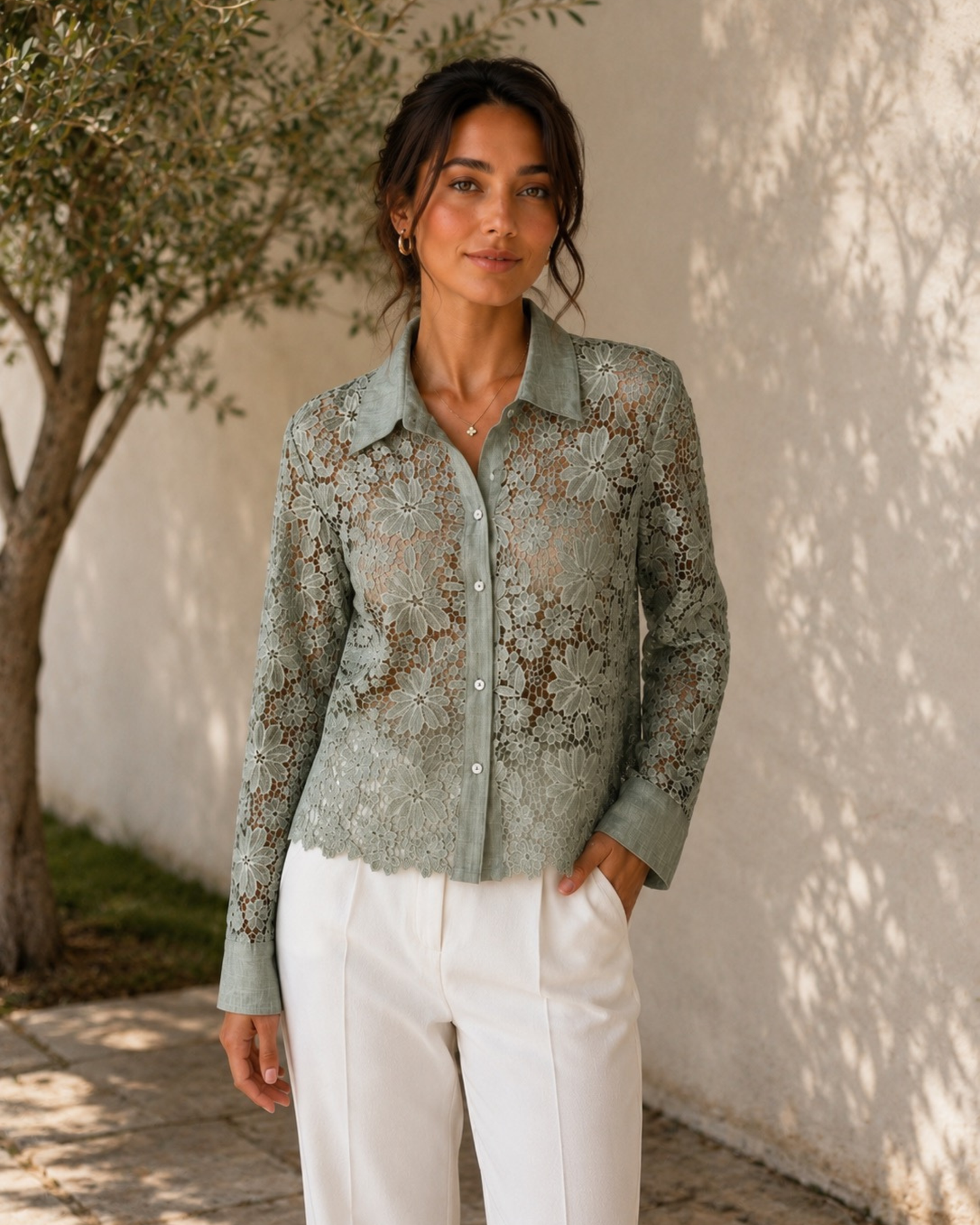 Sage Floral Lace Blouse